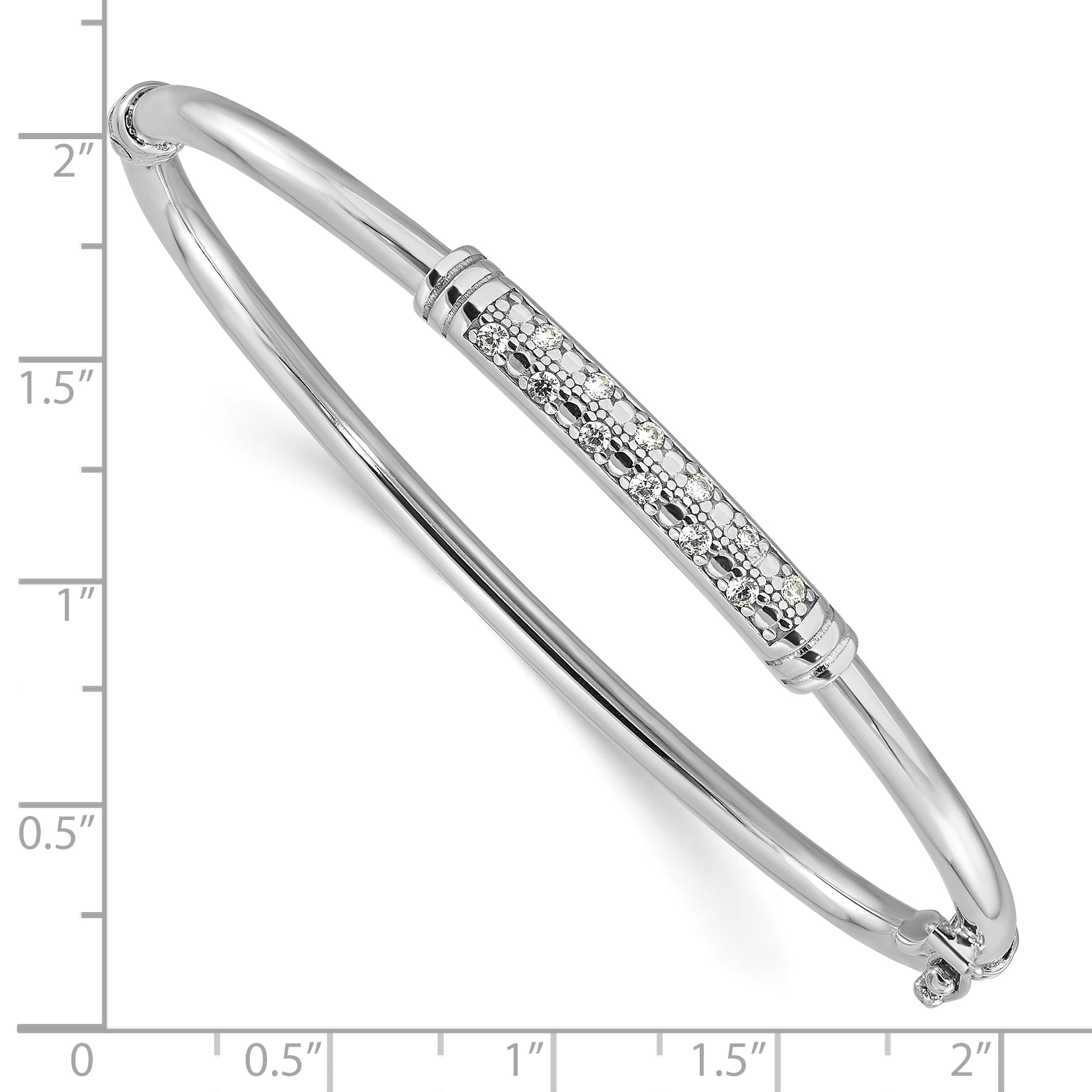 Sterling Silver Polished Rhodium-plated CZ Hinged Bangle Bracelet