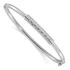 Sterling Silver Polished Rhodium-plated CZ Hinged Bangle Bracelet