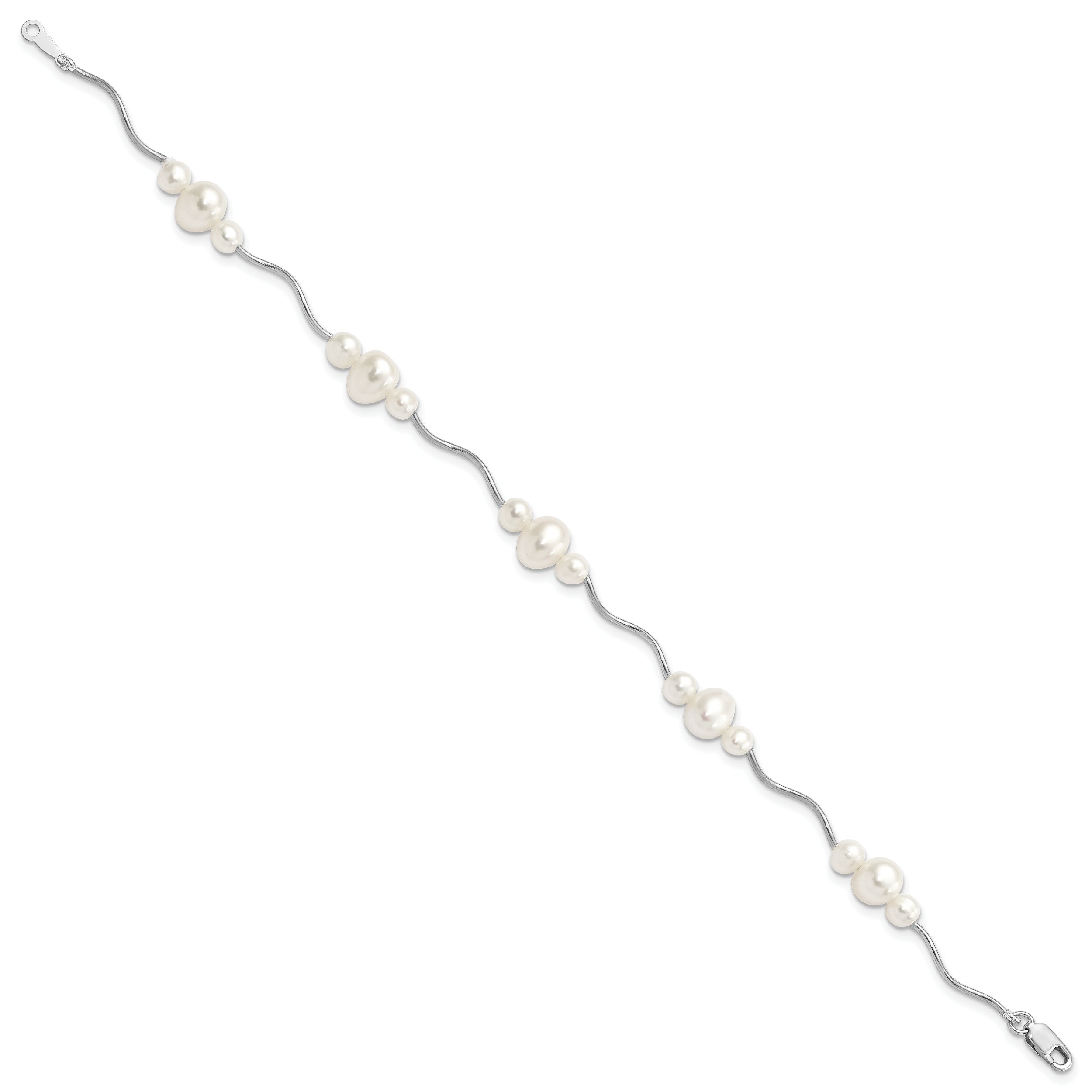 Sterling Silver Rhod-plated 3-6mm FWC Pearl Bracelet