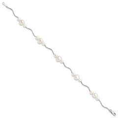 Sterling Silver Rhod-plated 3-6mm FWC Pearl Bracelet