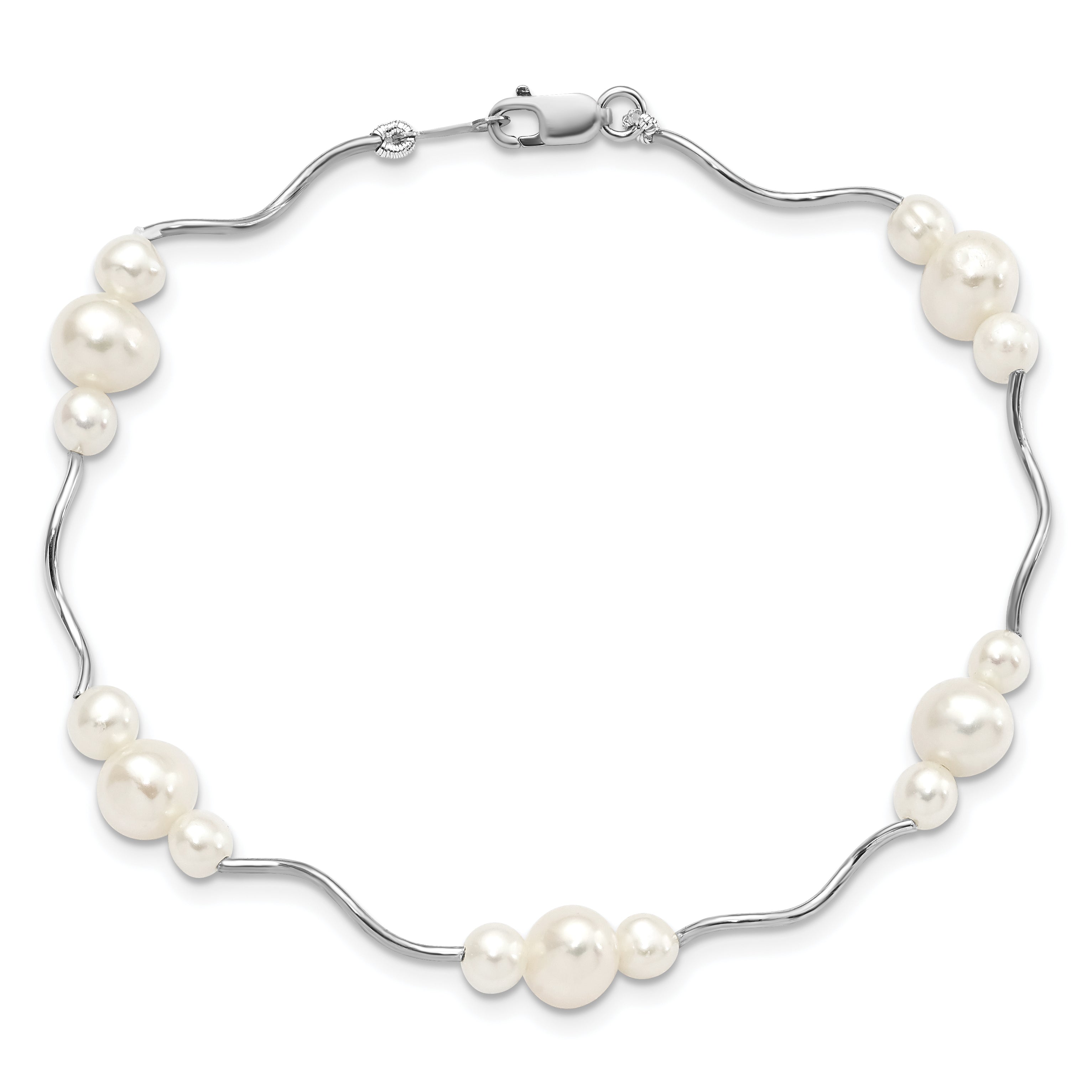 Sterling Silver Rhod-plated 3-6mm FWC Pearl Bracelet