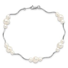 Sterling Silver Rhod-plated 3-6mm FWC Pearl Bracelet