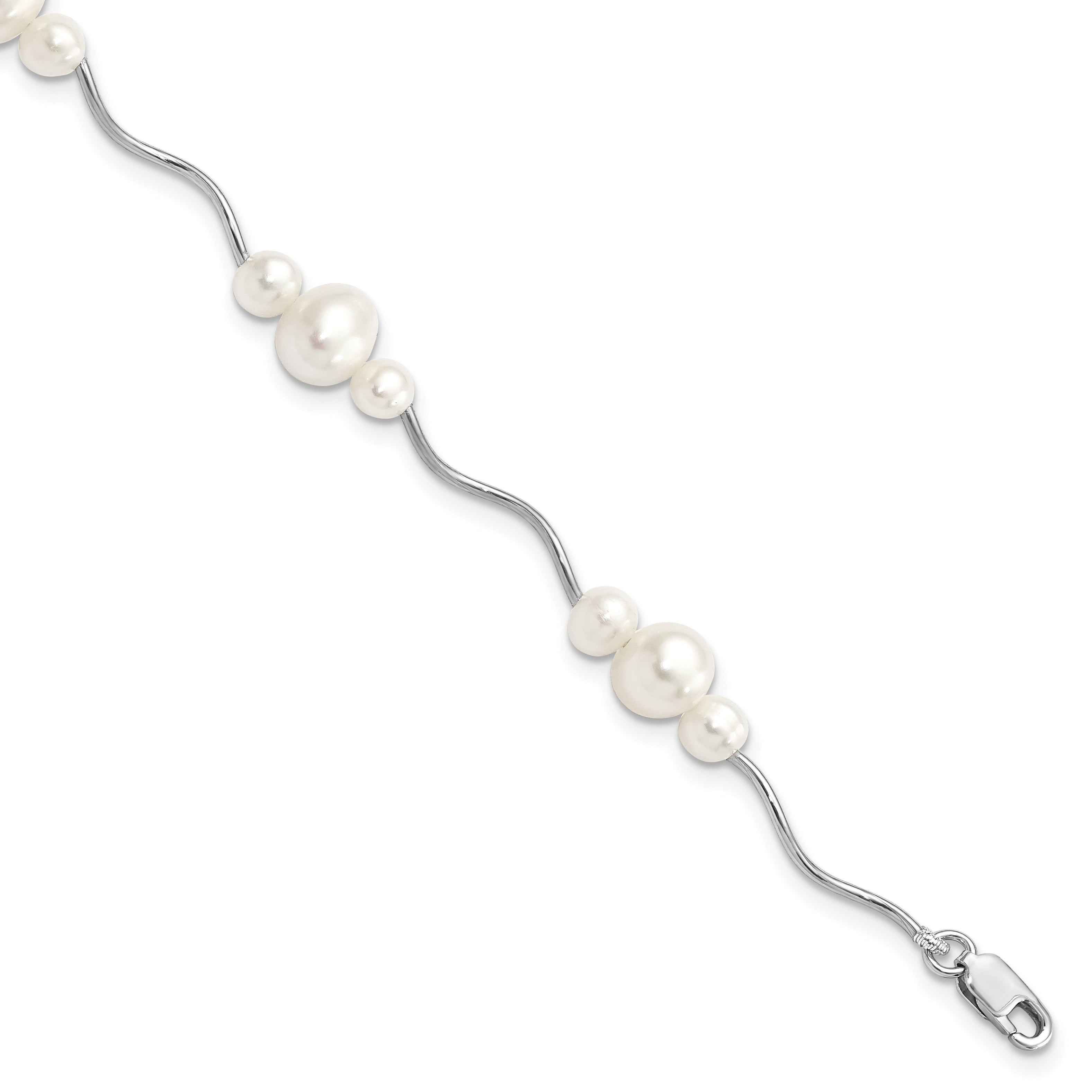 Sterling Silver Rhod-plated 3-6mm FWC Pearl Bracelet