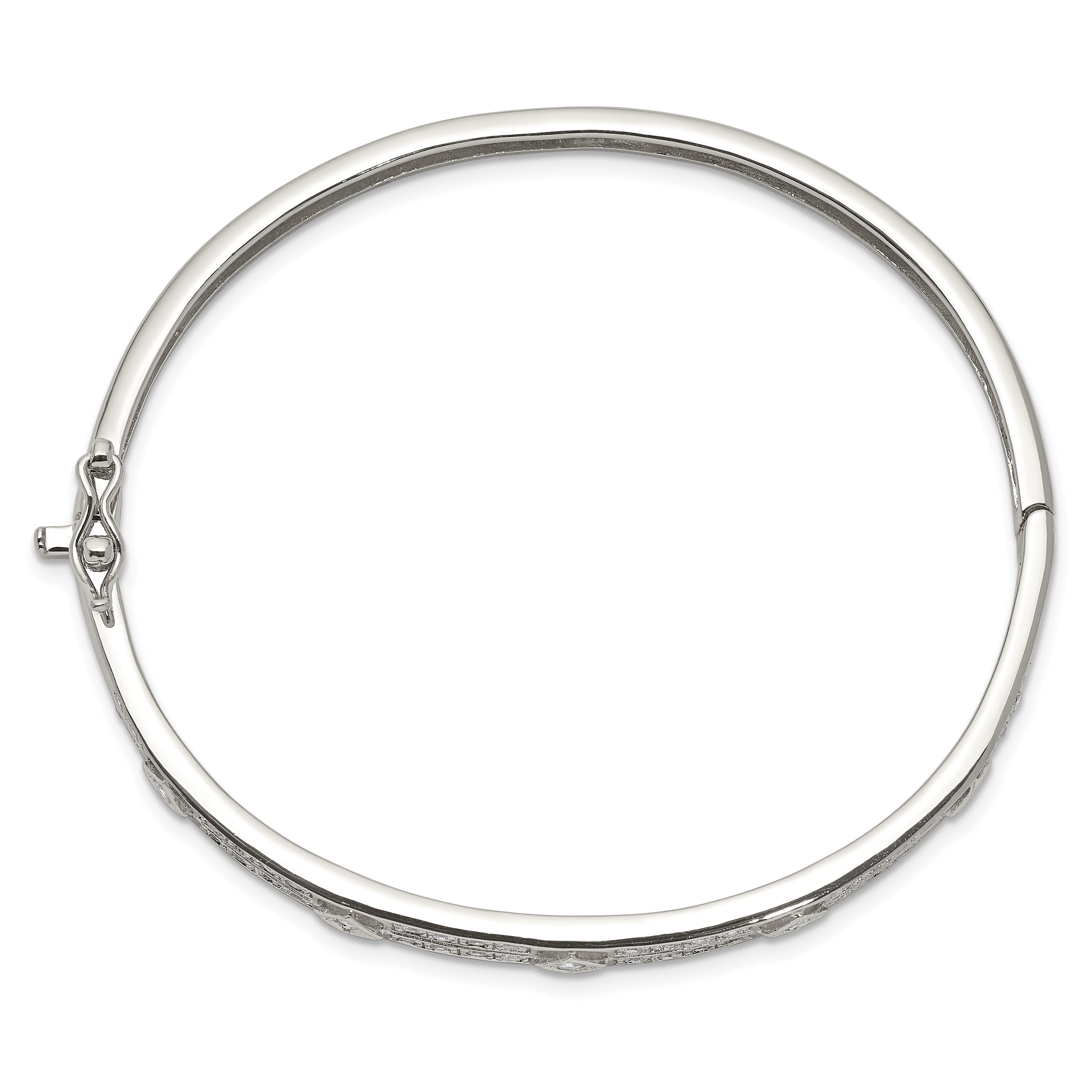 Sterling Silver Rhodium-plated CZ Hinged Bangle