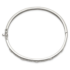 Sterling Silver Rhodium-plated CZ Hinged Bangle