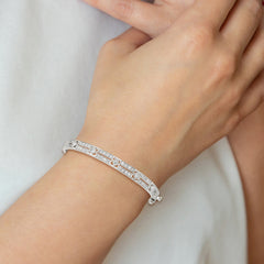 Sterling Silver Rhodium-plated CZ Hinged Bangle