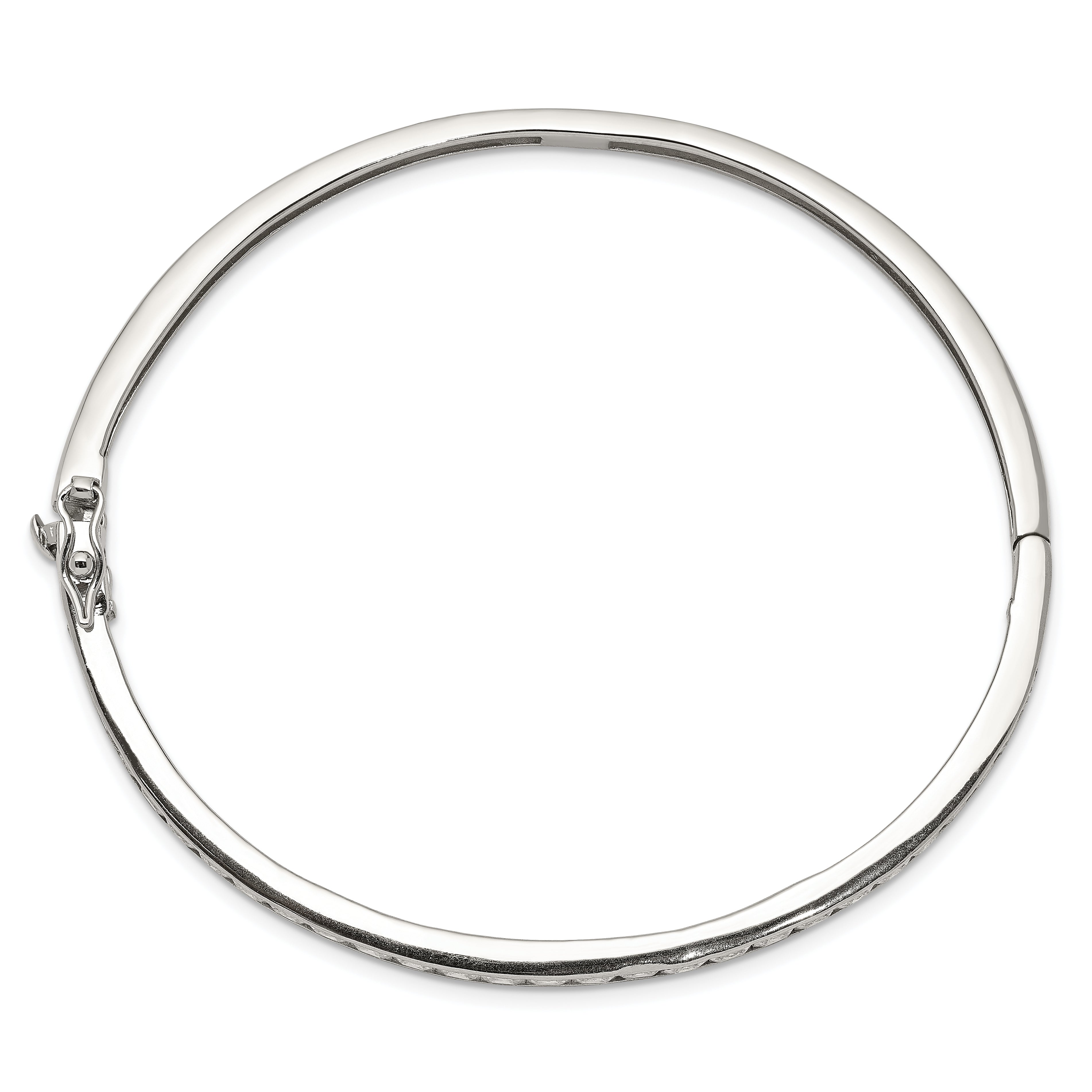 Sterling Silver Rhodium-plated CZ Hinged Bangle Bracelet