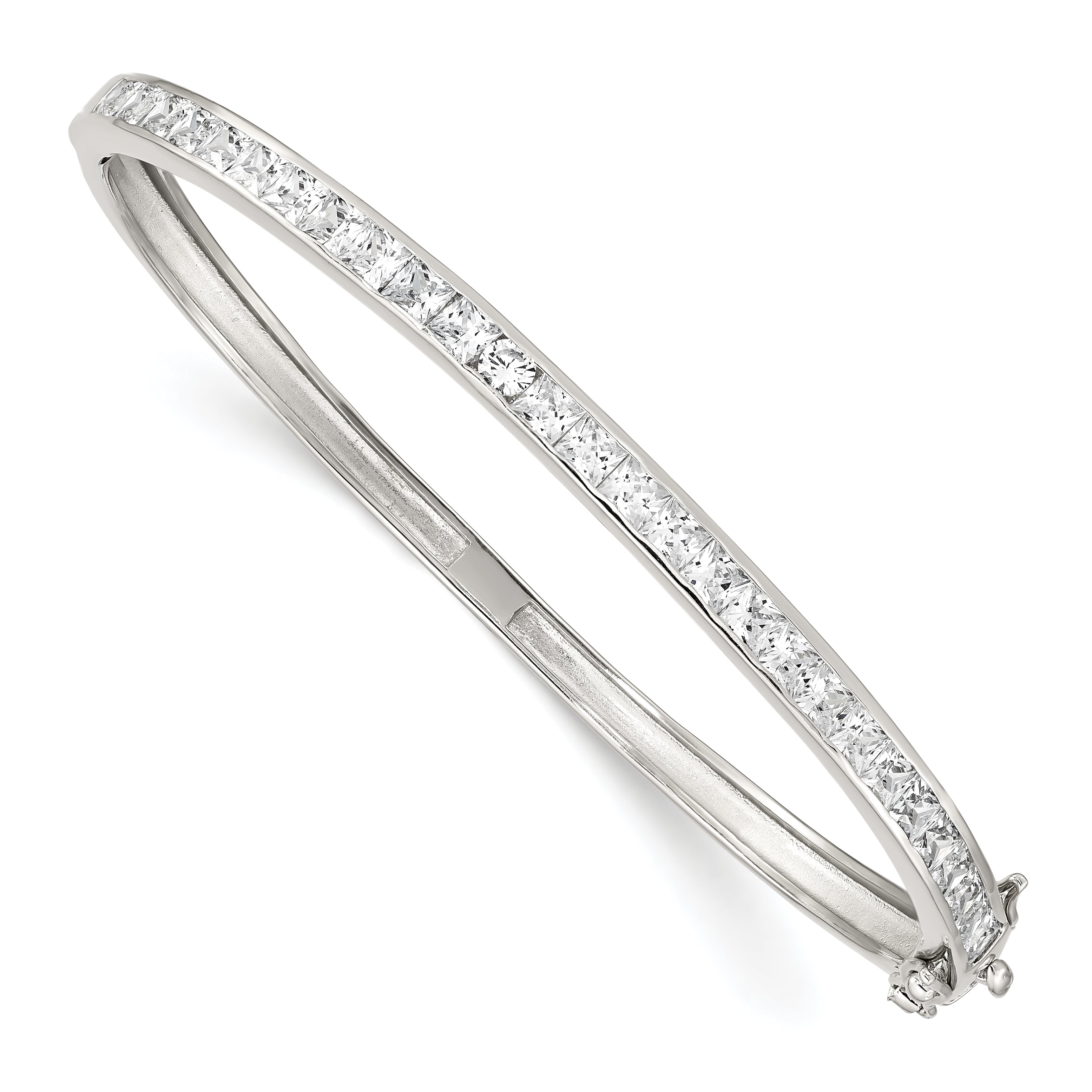 Sterling Silver Rhodium-plated CZ Hinged Bangle Bracelet