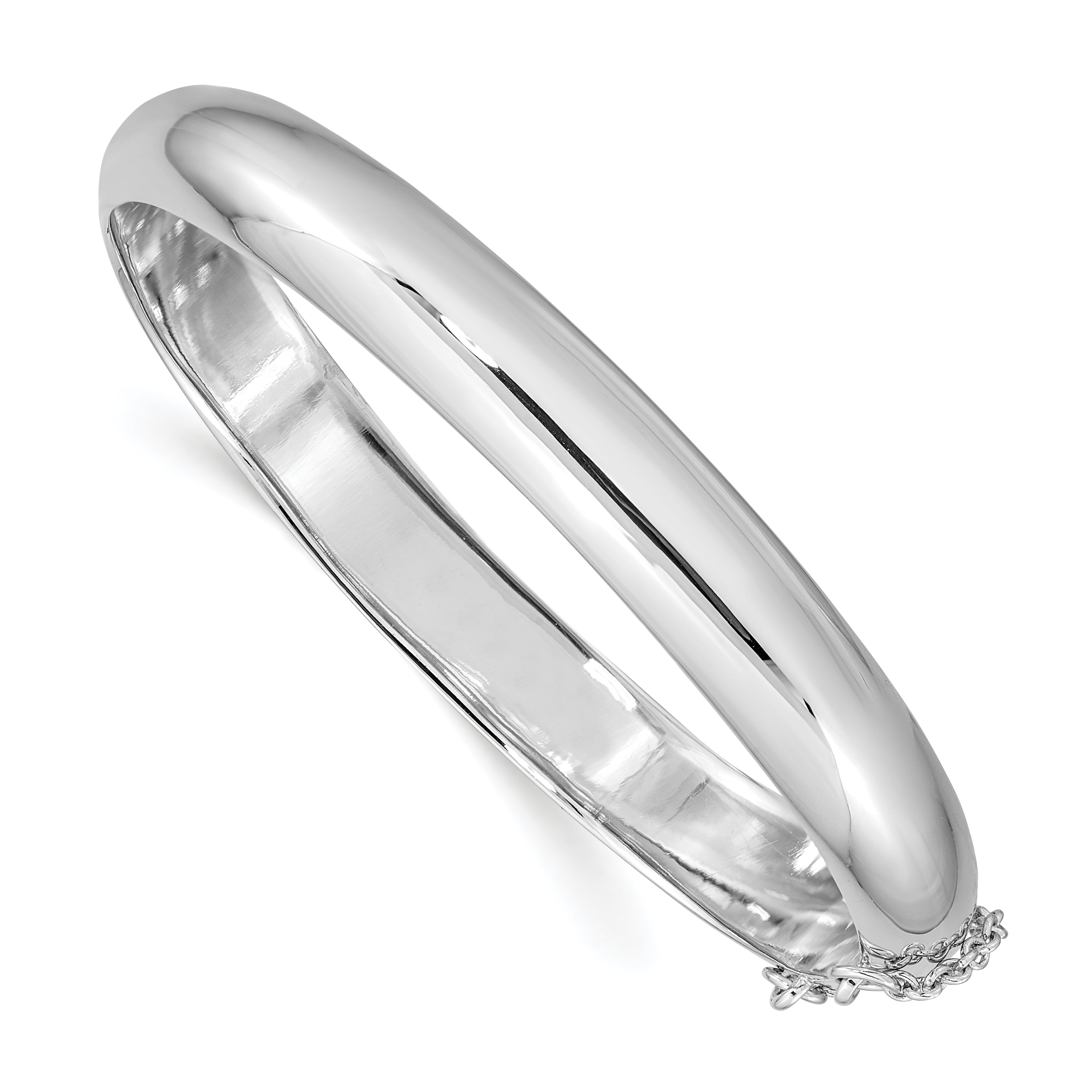 Sterling Silver Rhodium-plated 9.00mm Fancy Hinged Bangle Bracelet