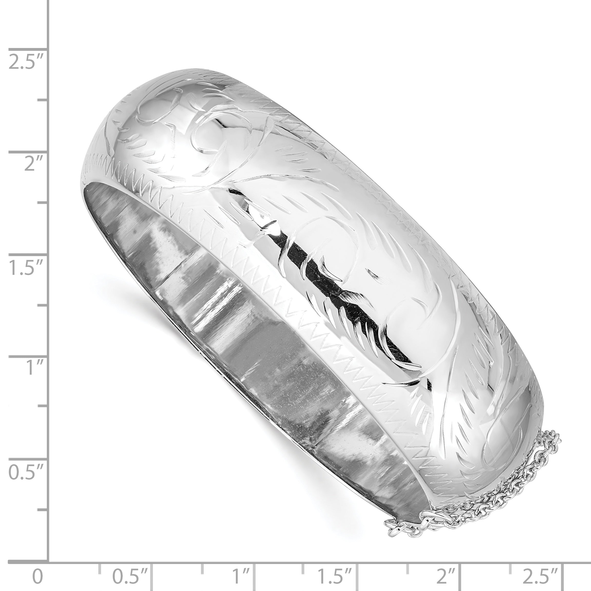 Sterling Silver Rhodium-plated D/C 20mm Hinged Bangle Bracelet