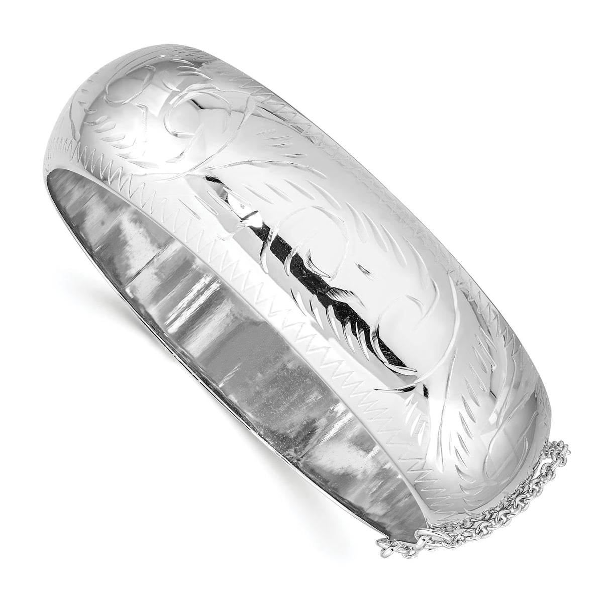 Sterling Silver Rhodium-plated D/C 20mm Hinged Bangle Bracelet