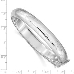 Sterling Silver Rhodium-plated D/C 10.25mm Hinged Bangle Bracelet