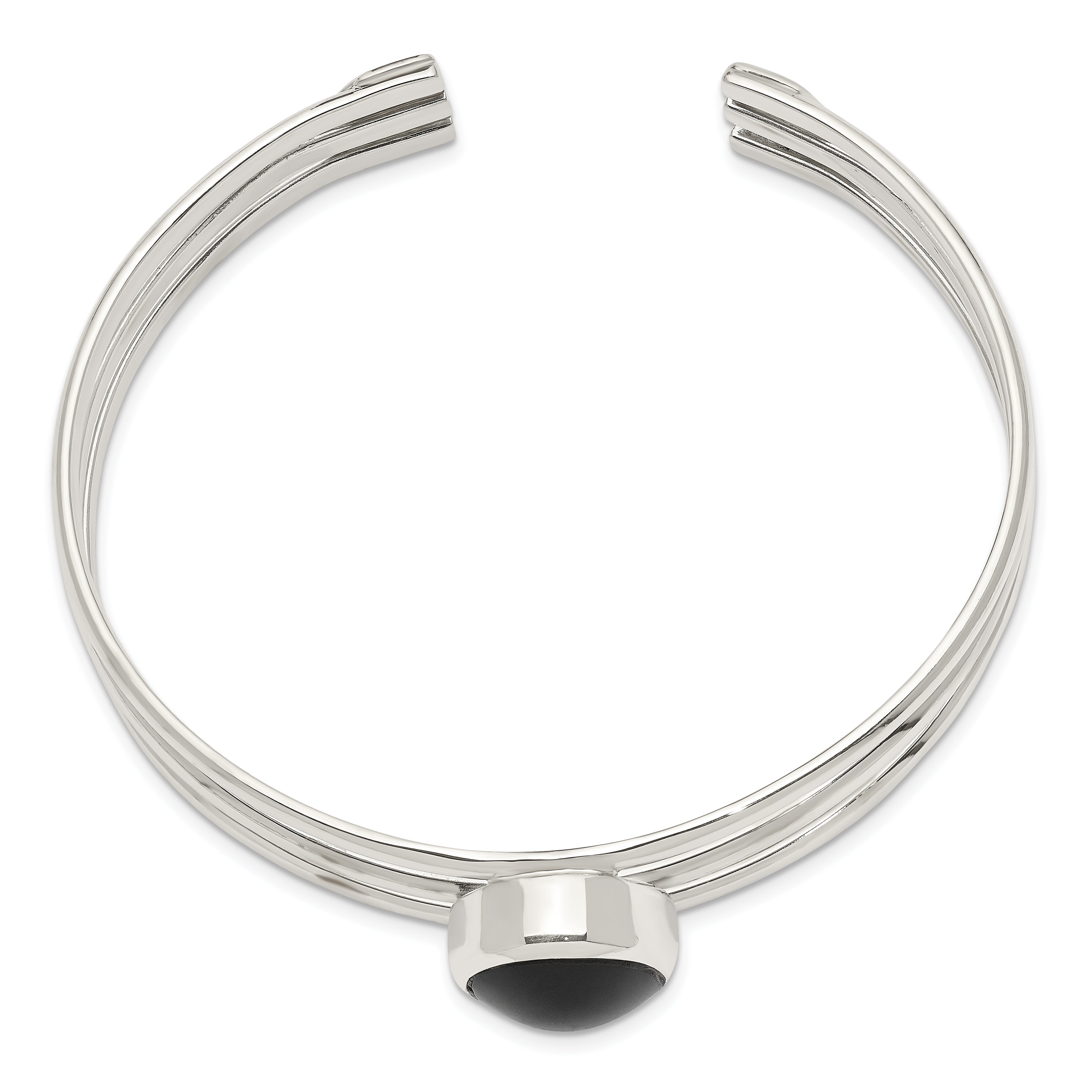 Sterling Silver Onyx Three Strand Cuff Bangle Bracelet