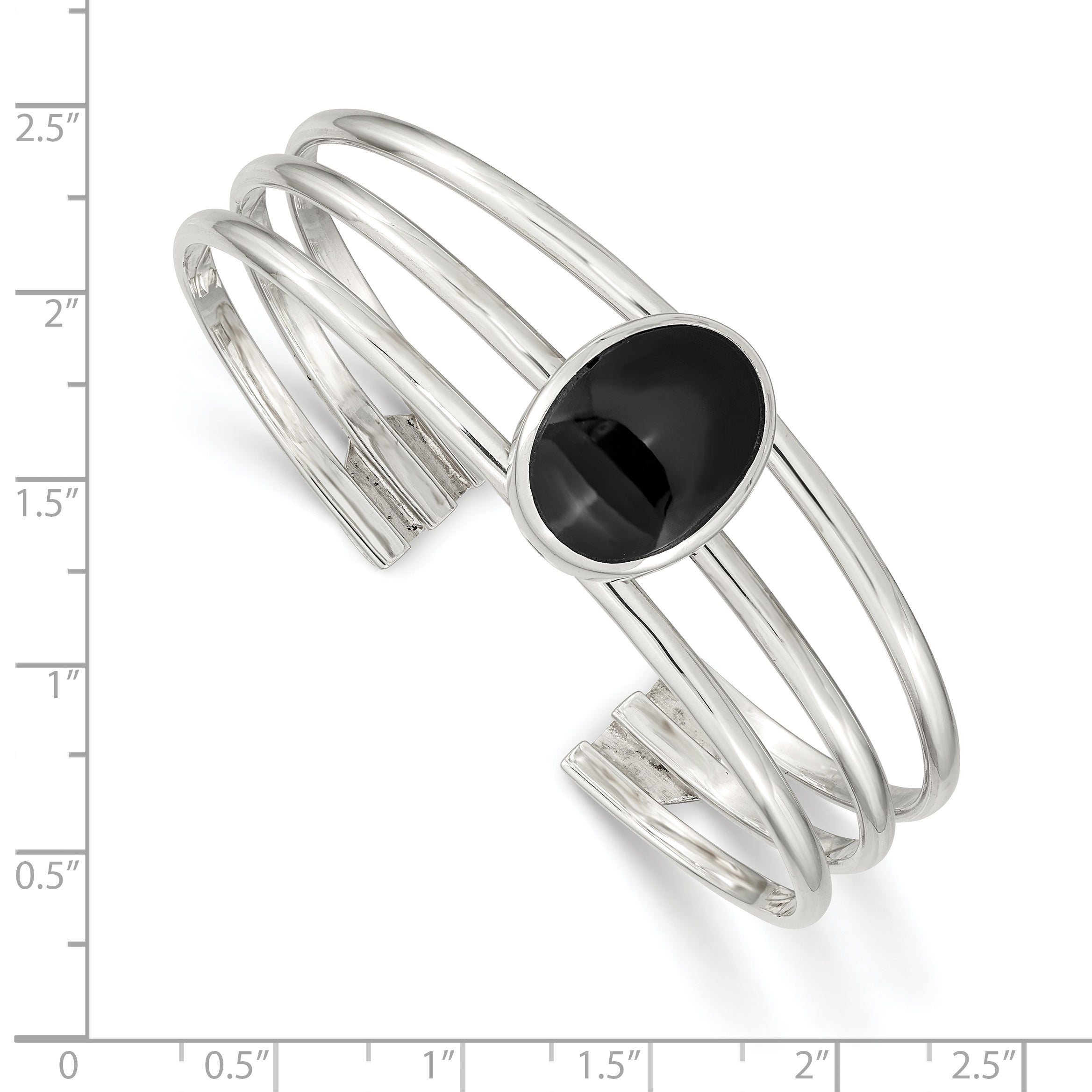 Sterling Silver Onyx Three Strand Cuff Bangle Bracelet