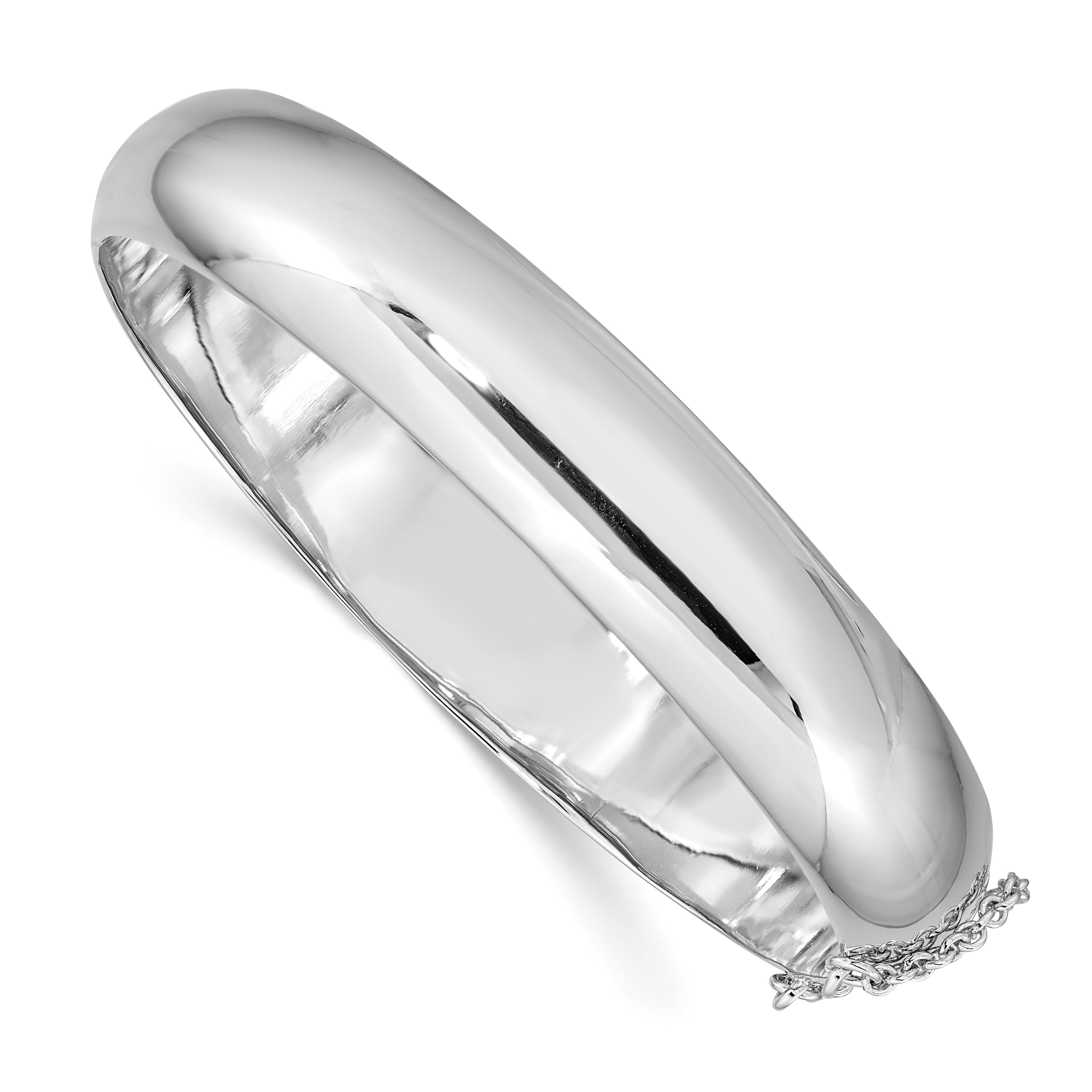 Sterling Silver Rhodium-plated 12.00mm Hinged Bangle Bracelet