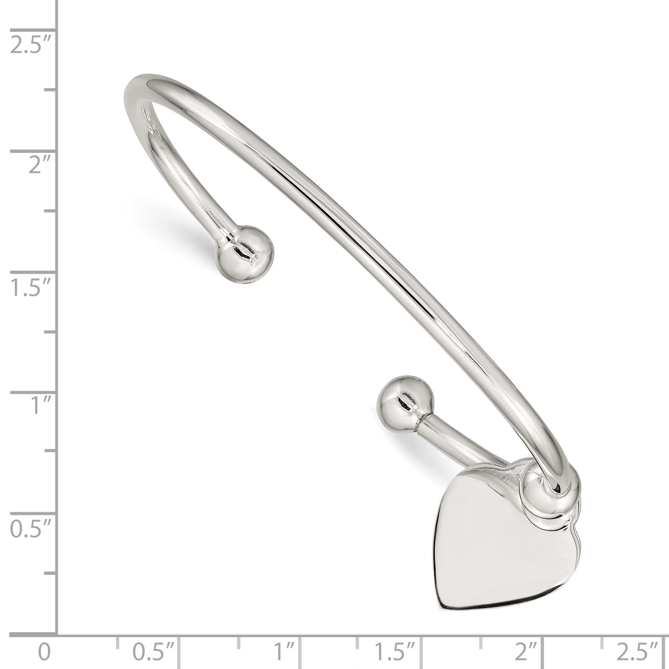 Sterling Silver 3mm Heart Bangle Bracelet