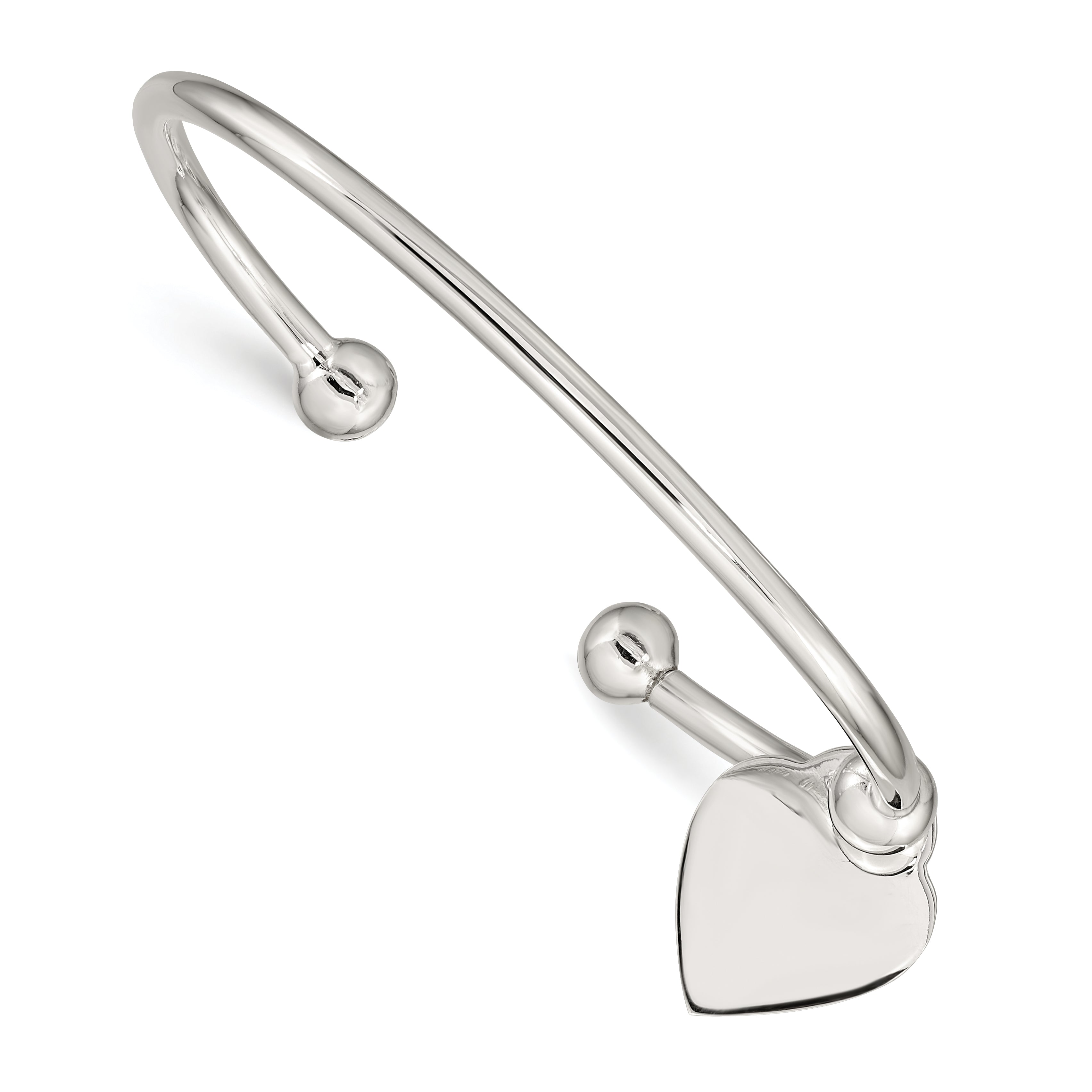 Sterling Silver 3mm Heart Bangle Bracelet