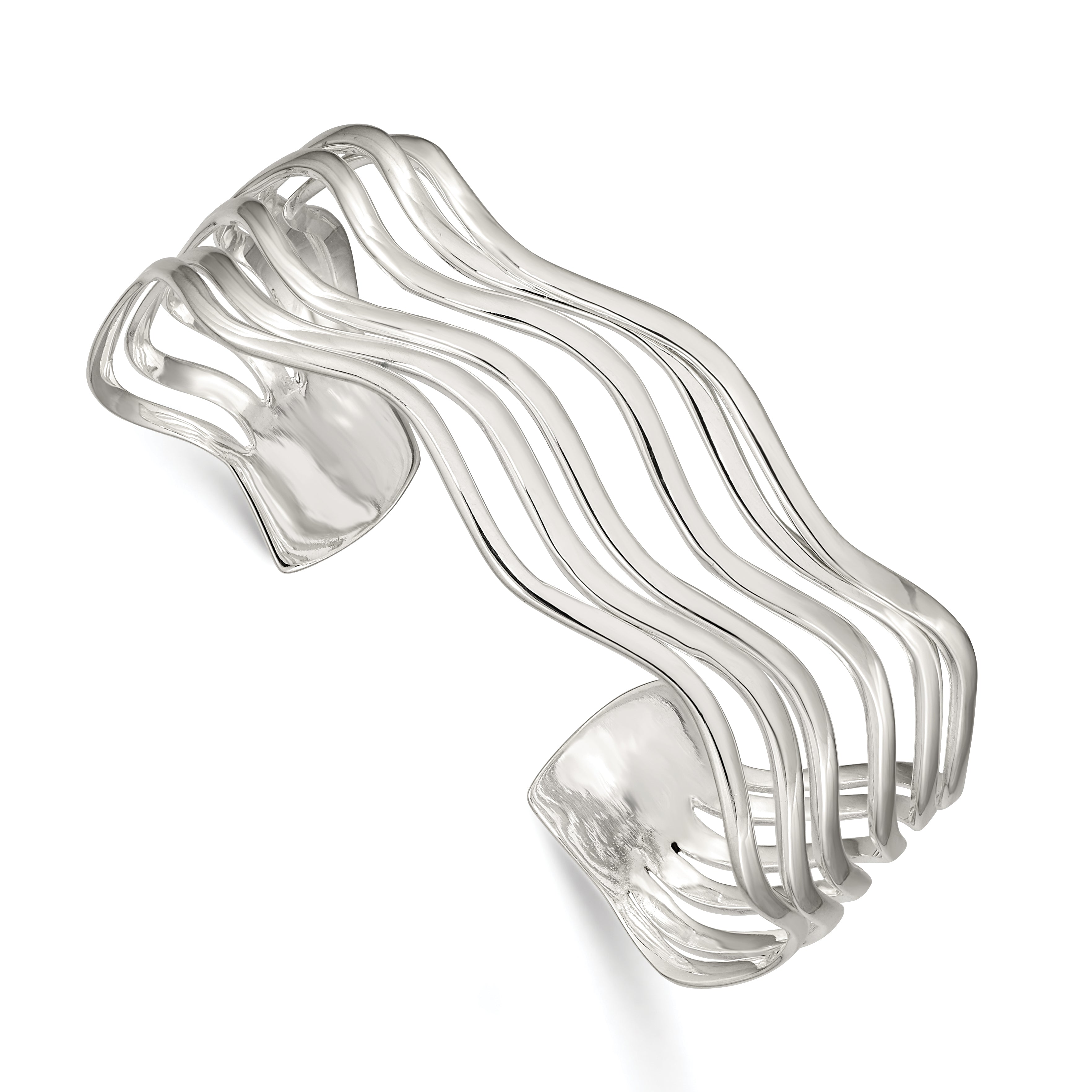 Sterling Silver Multi-strand Wavy Cuff Bangle