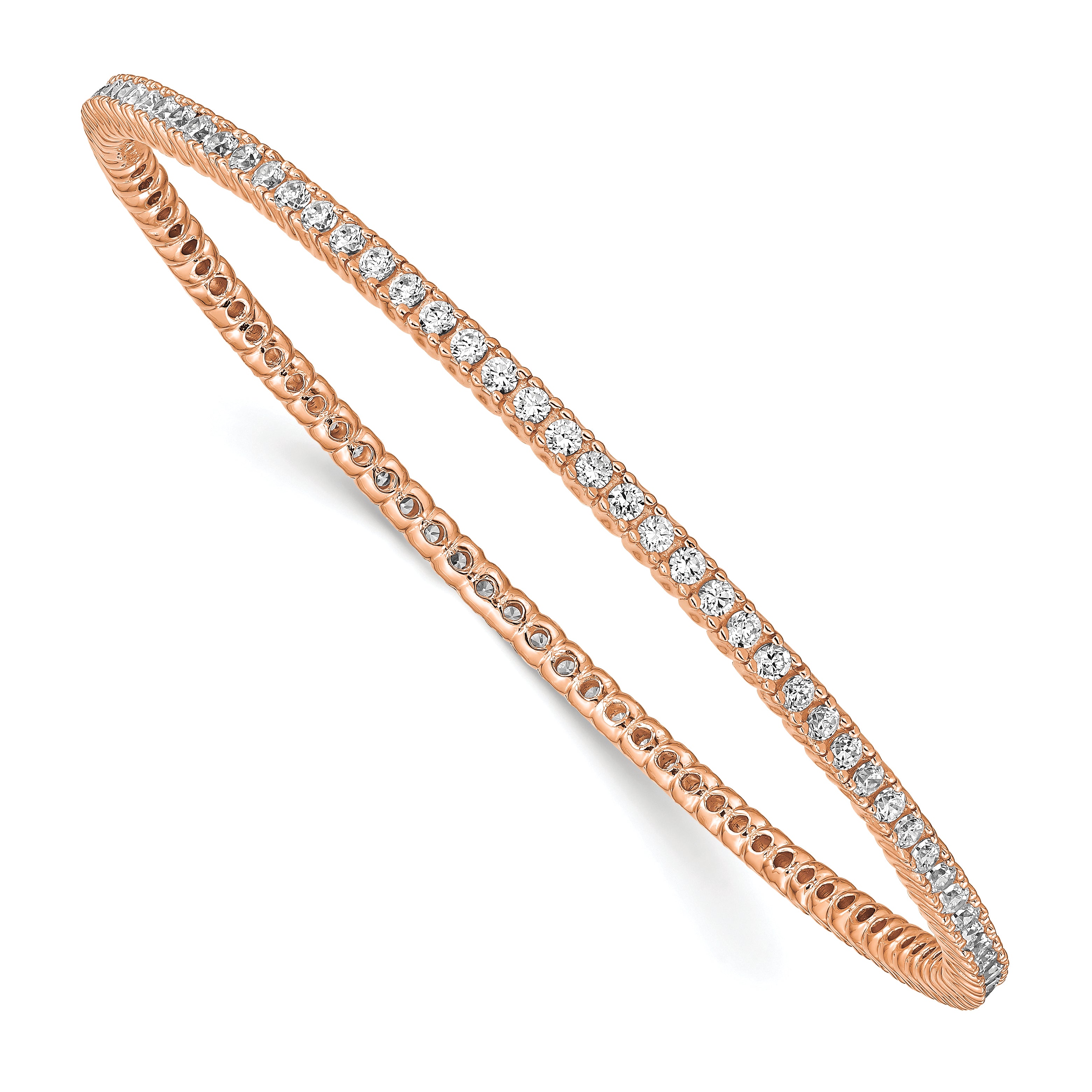 Sterling Shimmer Sterling Silver Rose-tone Flash Rose Gold-plated 93 Stone CZ Bangle Bracelet