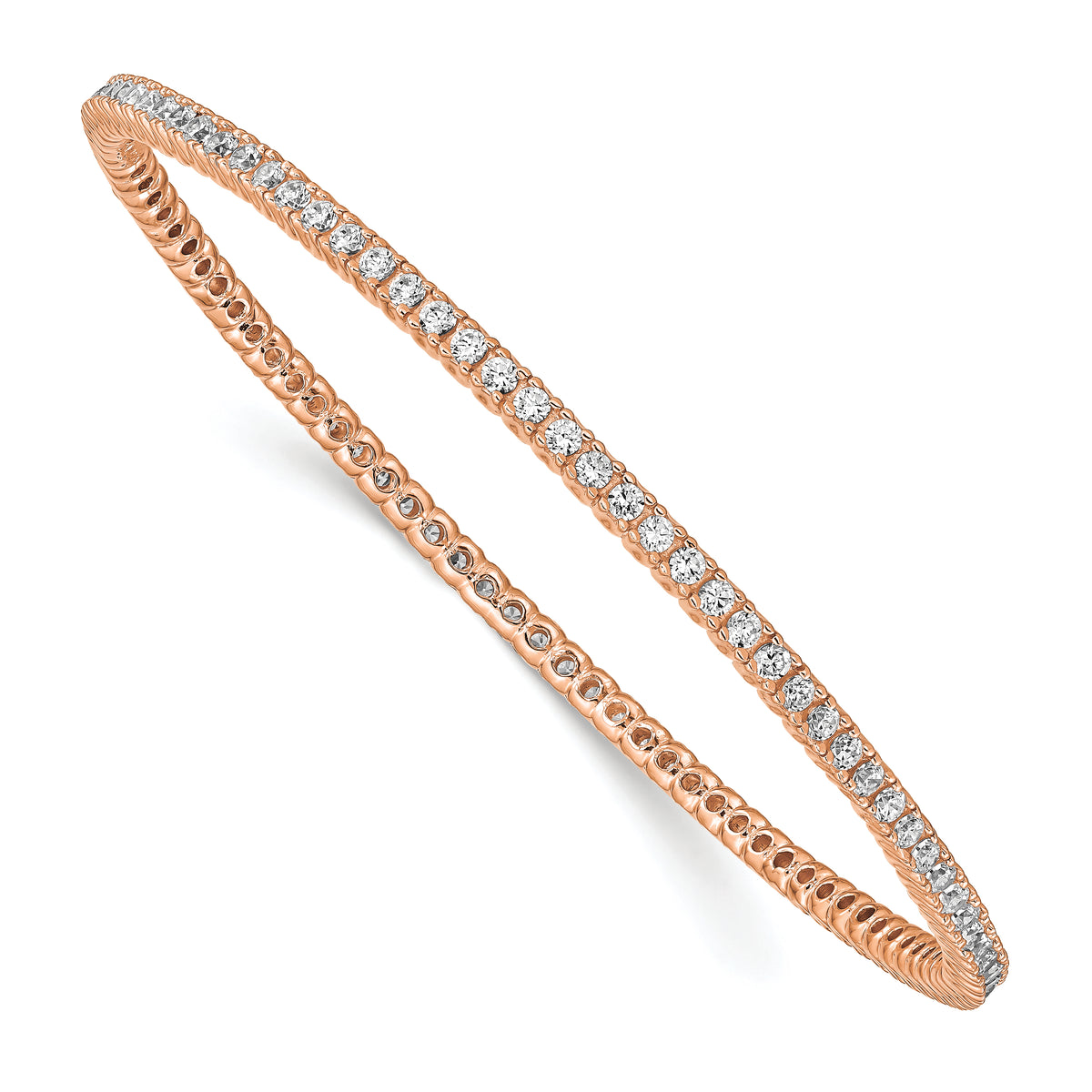 Sterling Shimmer Sterling Silver Rose-tone Flash Rose Gold-plated 93 Stone CZ Bangle Bracelet