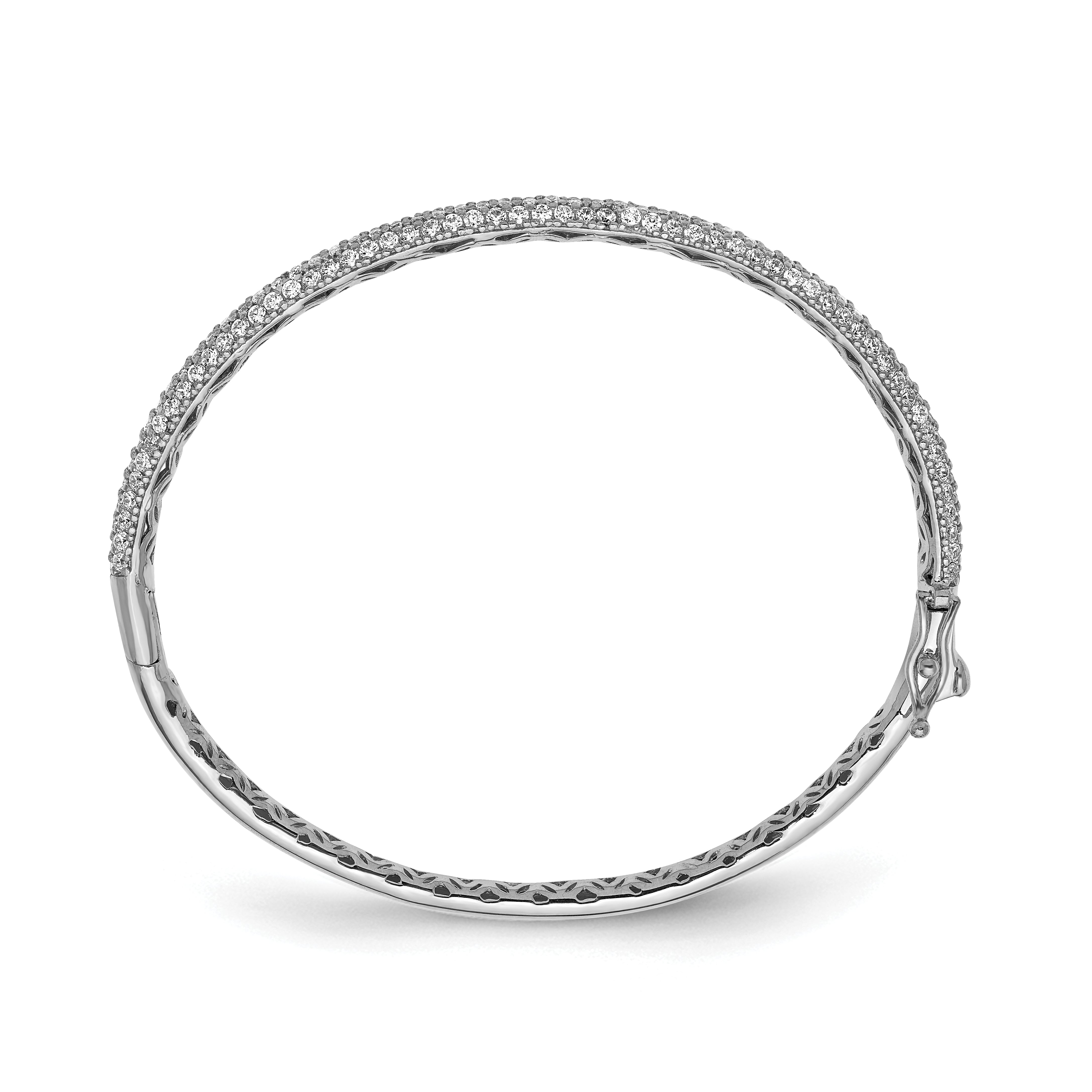 Sterling Shimmer Sterling Silver Rhodium-plated 175 Stone Pav‚ CZ Hinged Bangle Bracelet