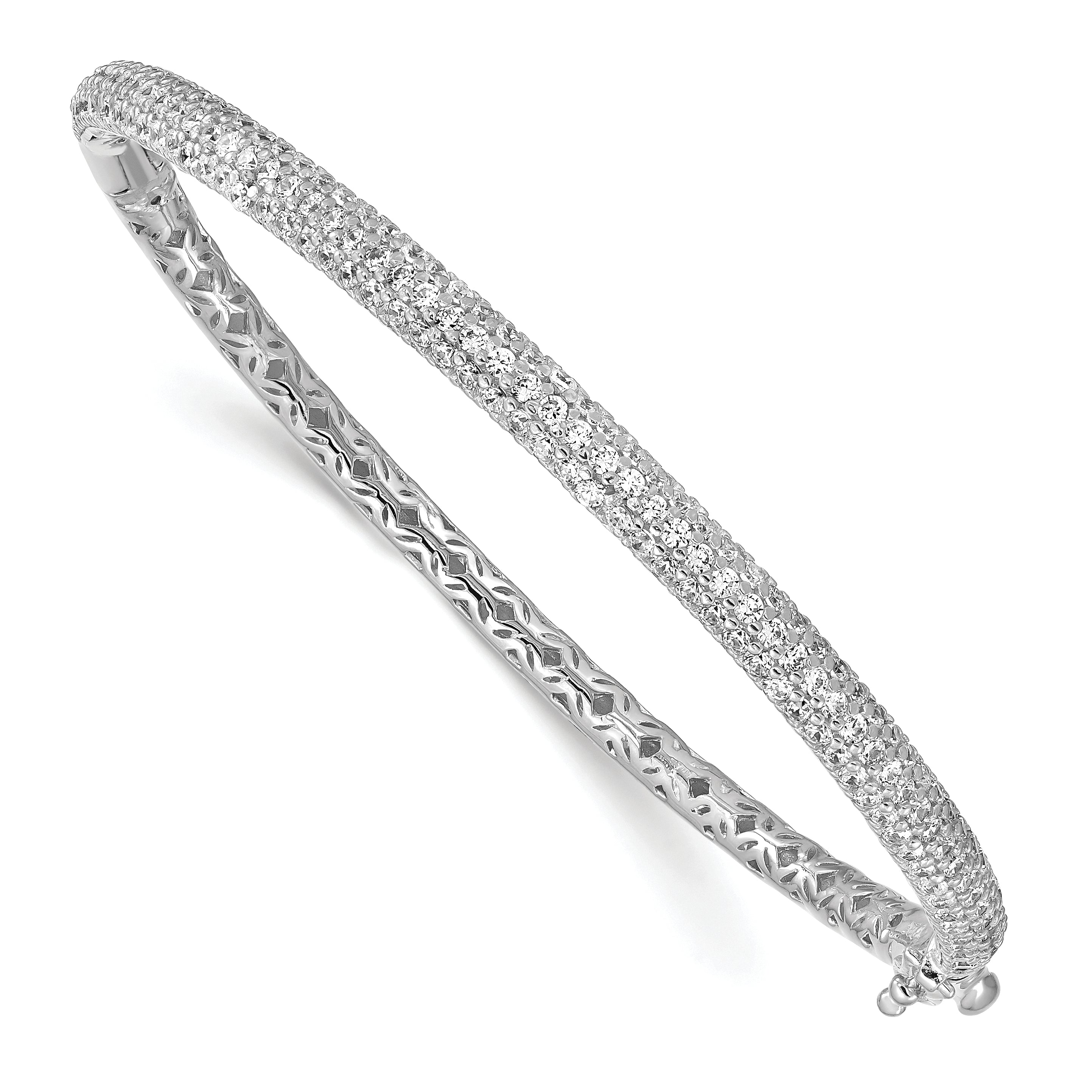 Sterling Shimmer Sterling Silver Rhodium-plated 175 Stone Pav‚ CZ Hinged Bangle Bracelet