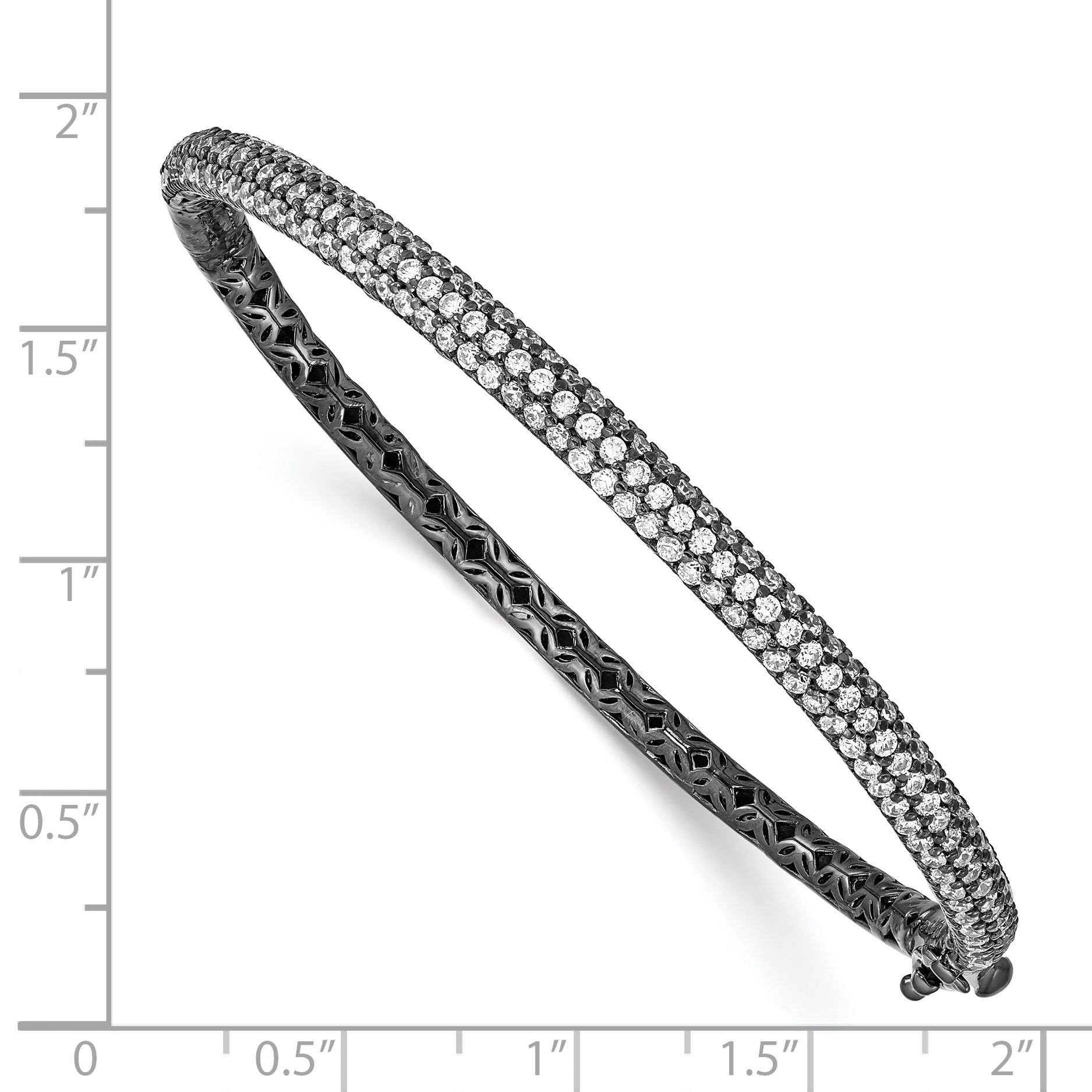 Sterling Shimmer Sterling Silver Black Rhodium-plated 175 Stone Pav‚ CZ Hinged Bangle Bracelet