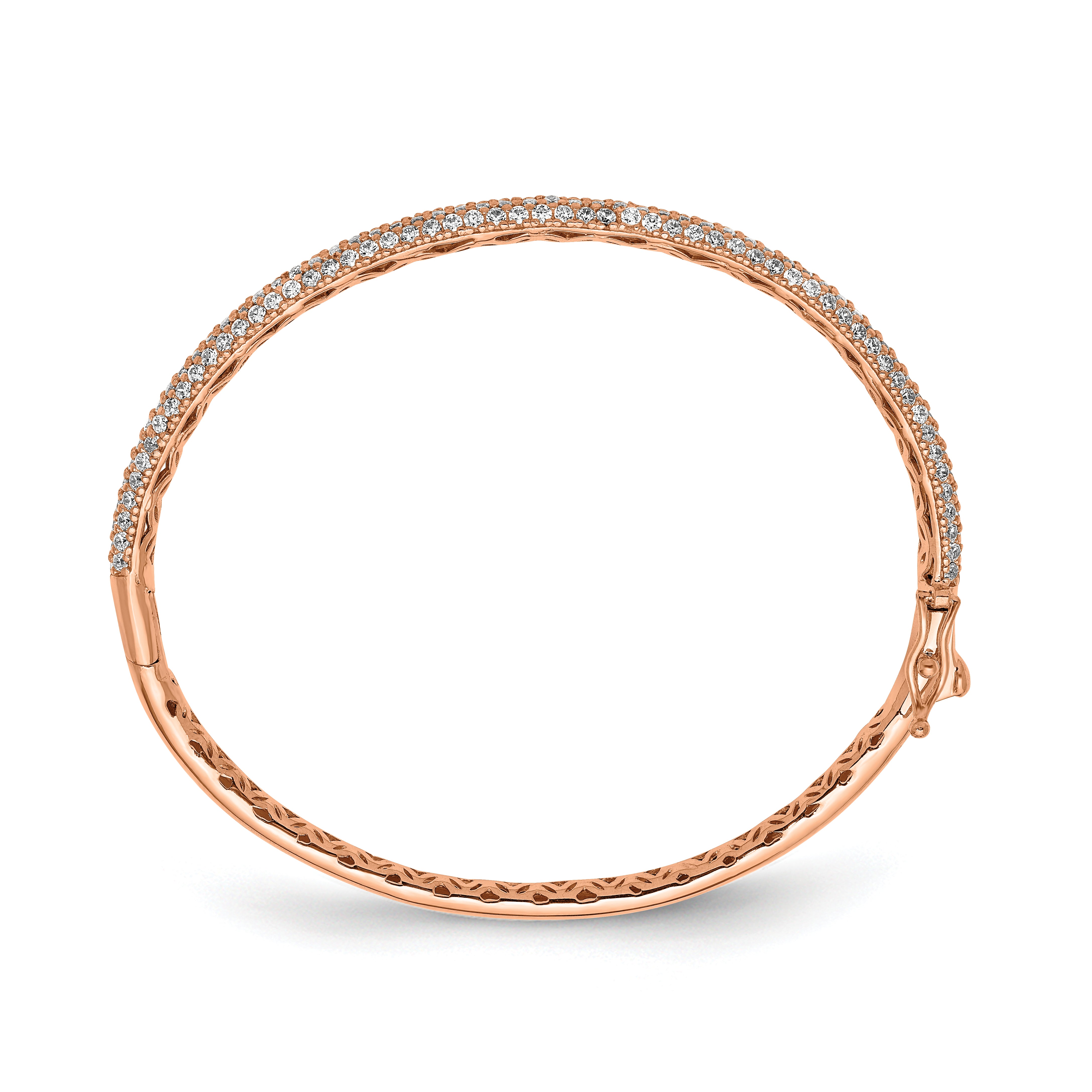 Sterling Shimmer Sterling Silver Rose-tone Flash Rose Gold-plated 175 Stone Pav‚ CZ Hinged Bangle Bracelet