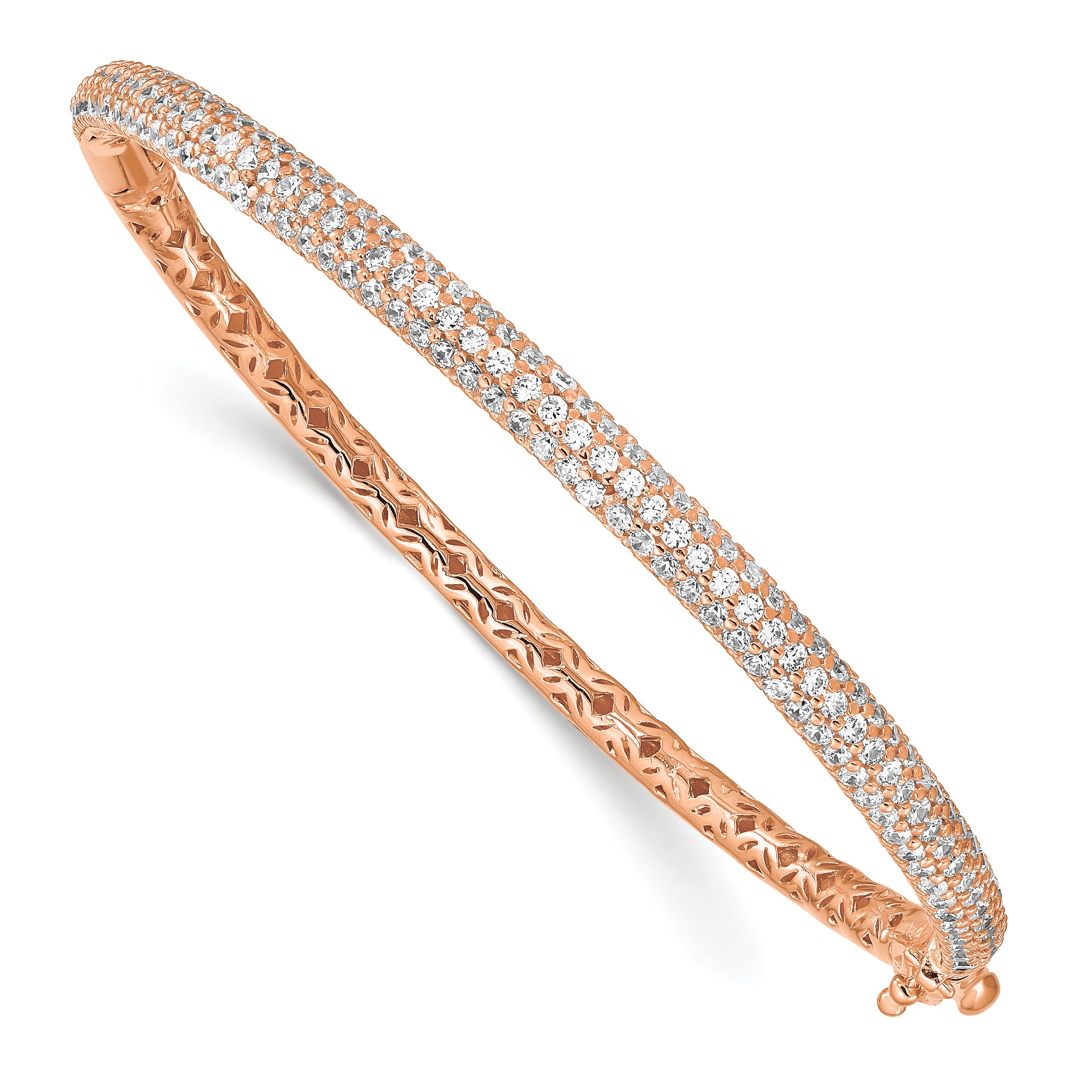 Sterling Shimmer Sterling Silver Rose-tone Flash Rose Gold-plated 175 Stone Pav‚ CZ Hinged Bangle Bracelet