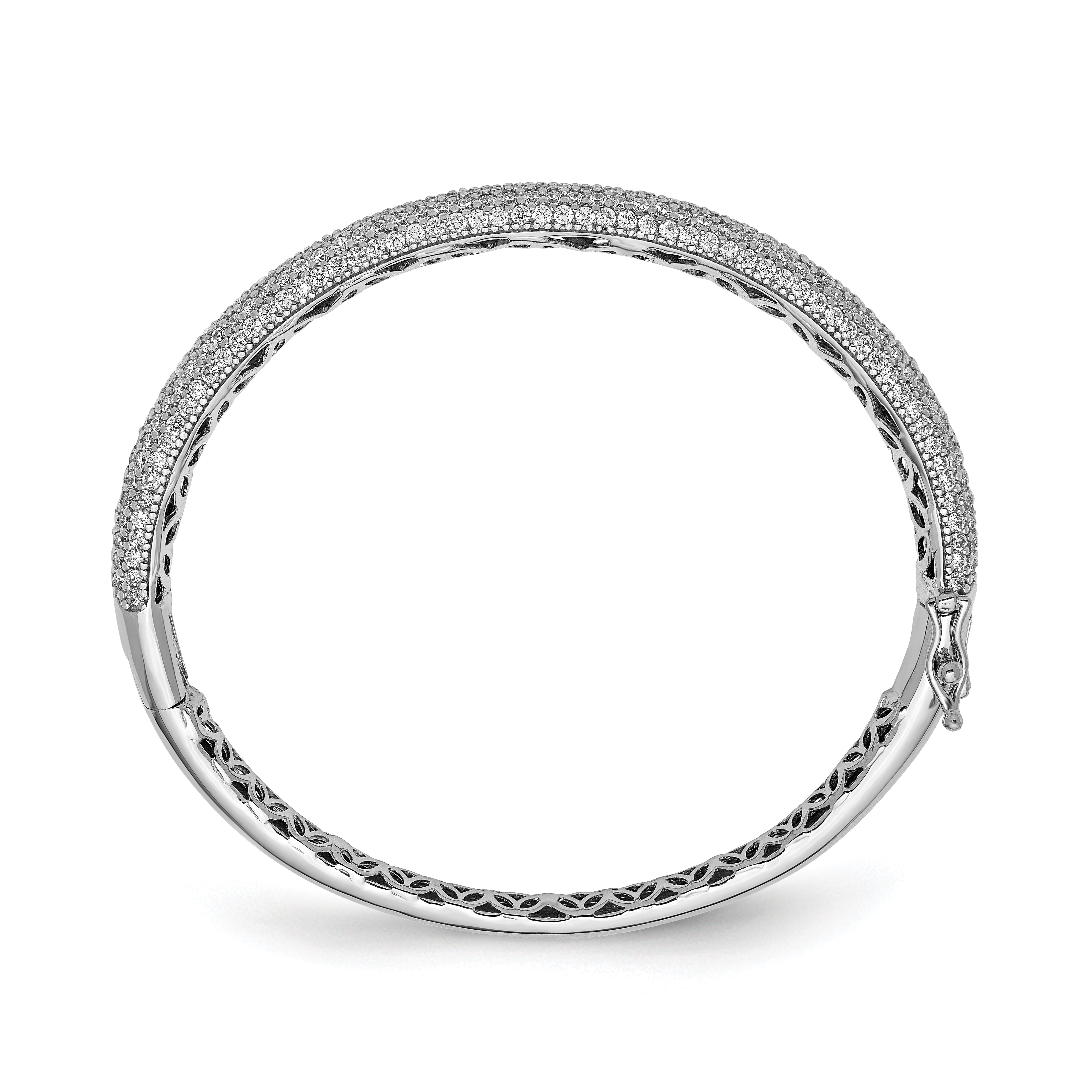 Sterling Shimmer Sterling Silver Rhodium-plated 283 Stone CZ Pav‚ Hinged Bangle