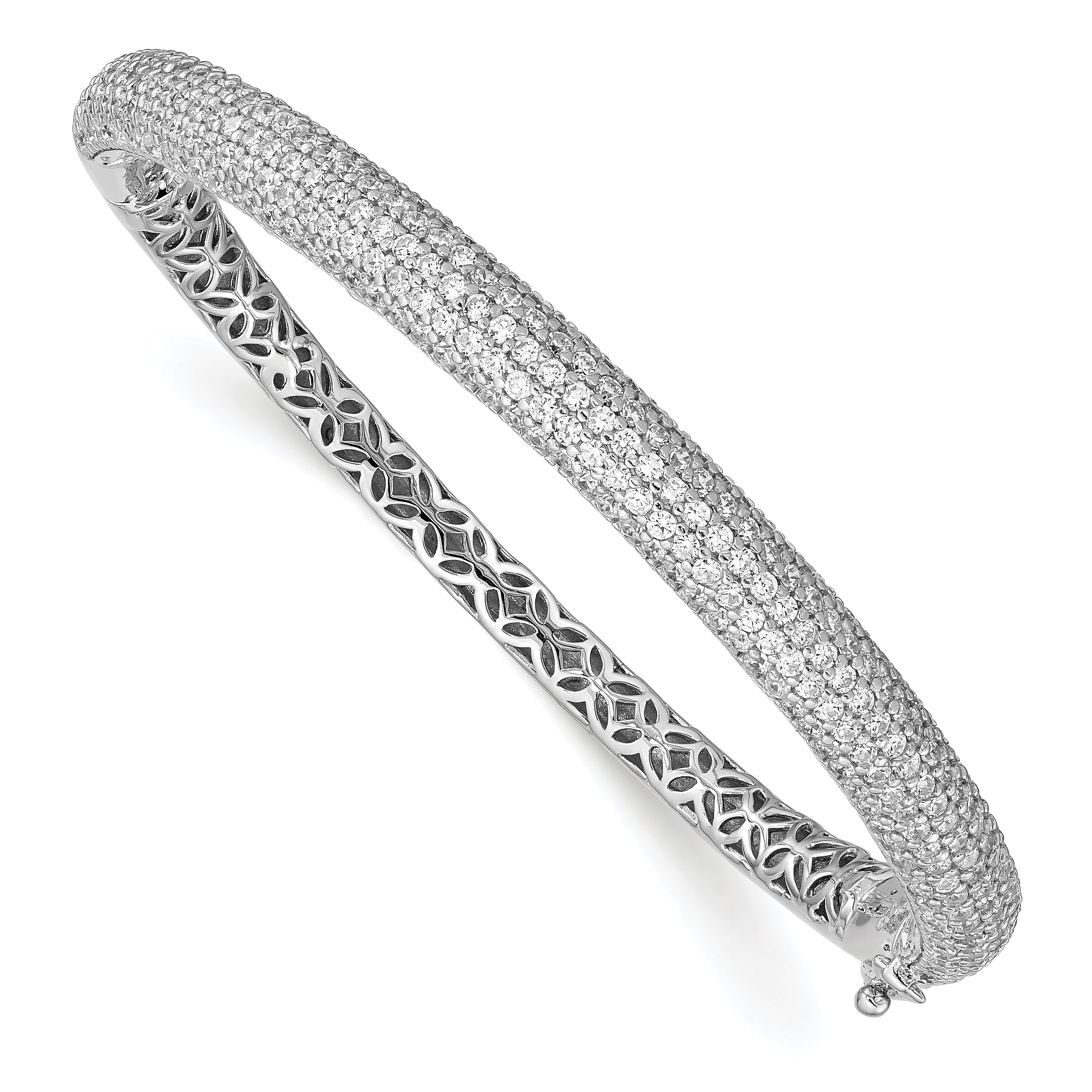 Sterling Shimmer Sterling Silver Rhodium-plated 283 Stone CZ Pav‚ Hinged Bangle