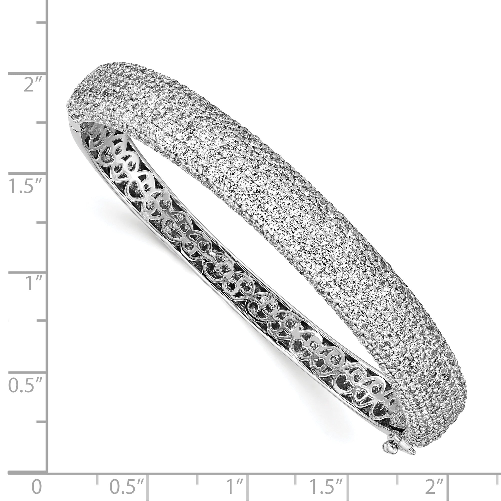 Sterling Shimmer Sterling Silver Rhodium-plated 439 Stone CZ Pav‚ Hinged Bangle