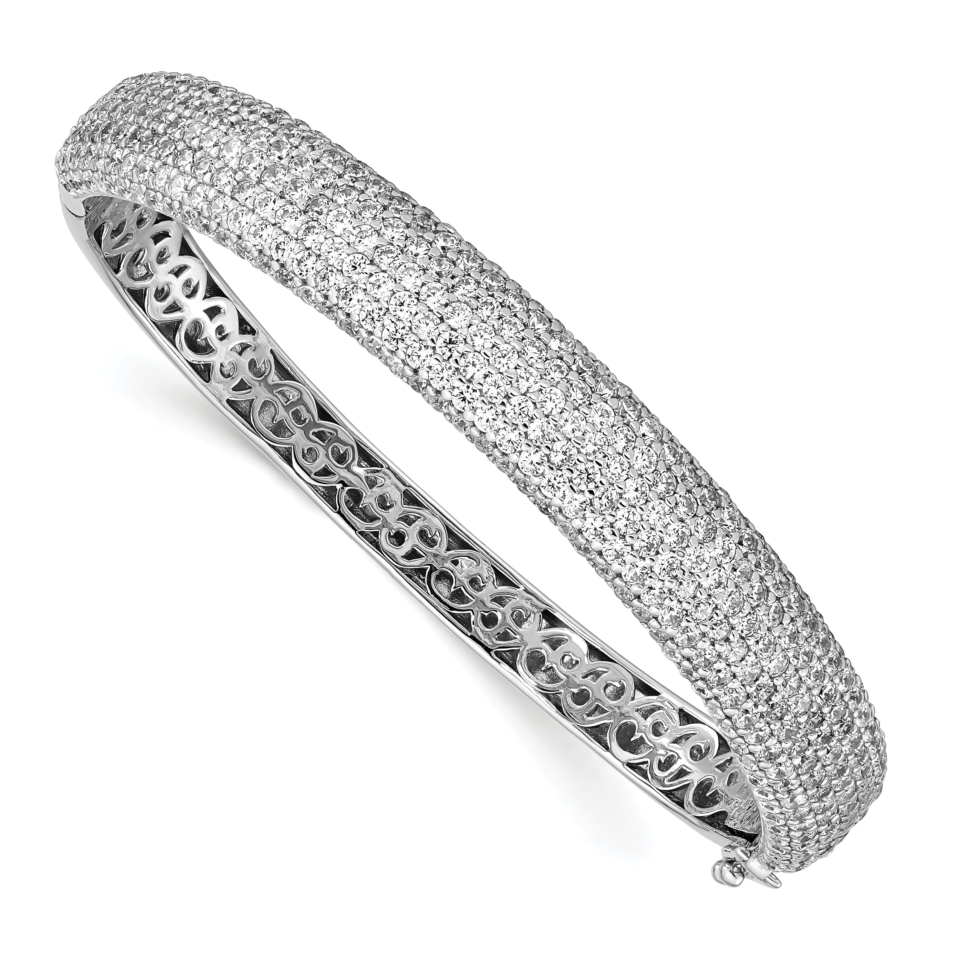 Sterling Shimmer Sterling Silver Rhodium-plated 439 Stone CZ Pav‚ Hinged Bangle