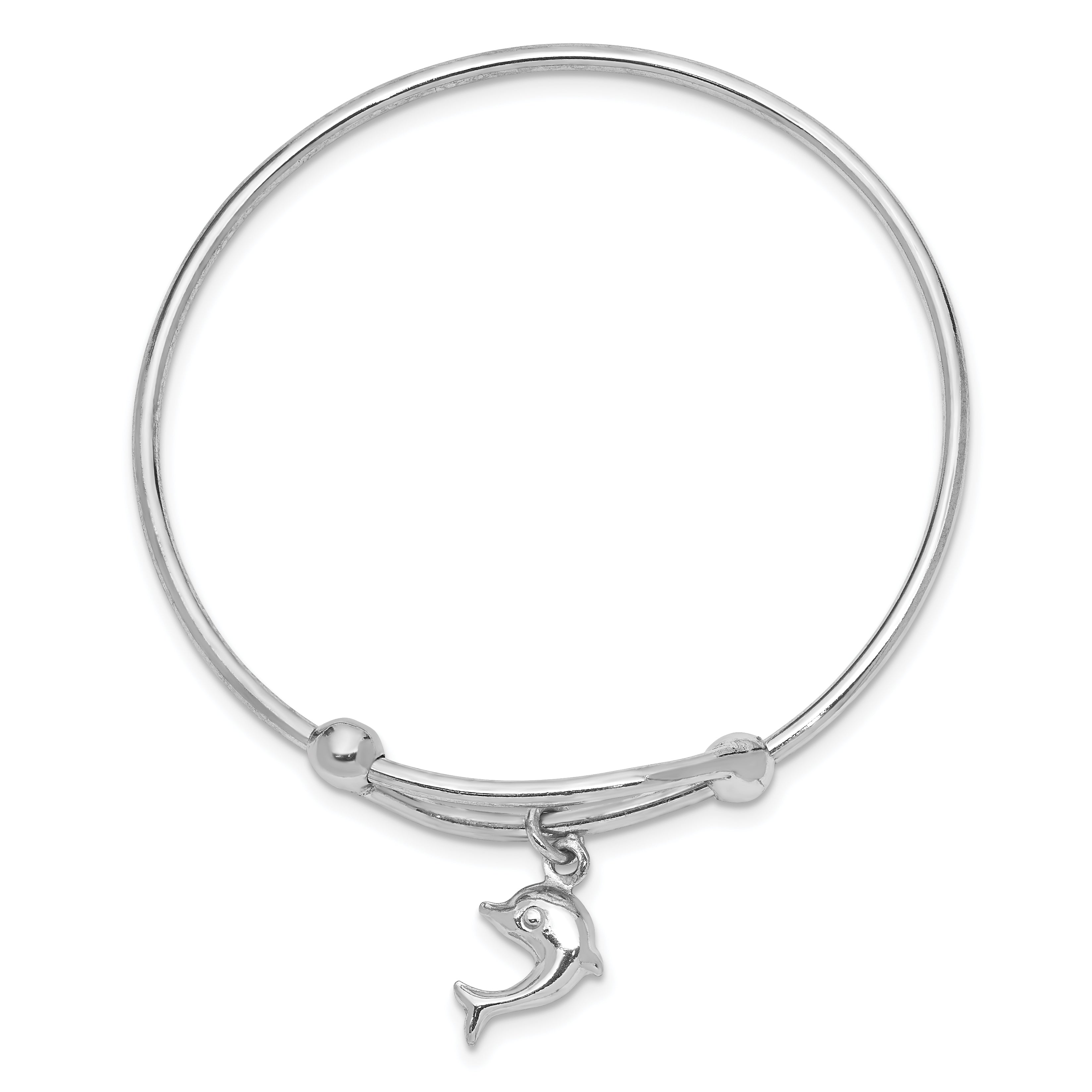 Sterling Silver Rhodium-plated Polished Dolphin Adjustable Baby Bangle