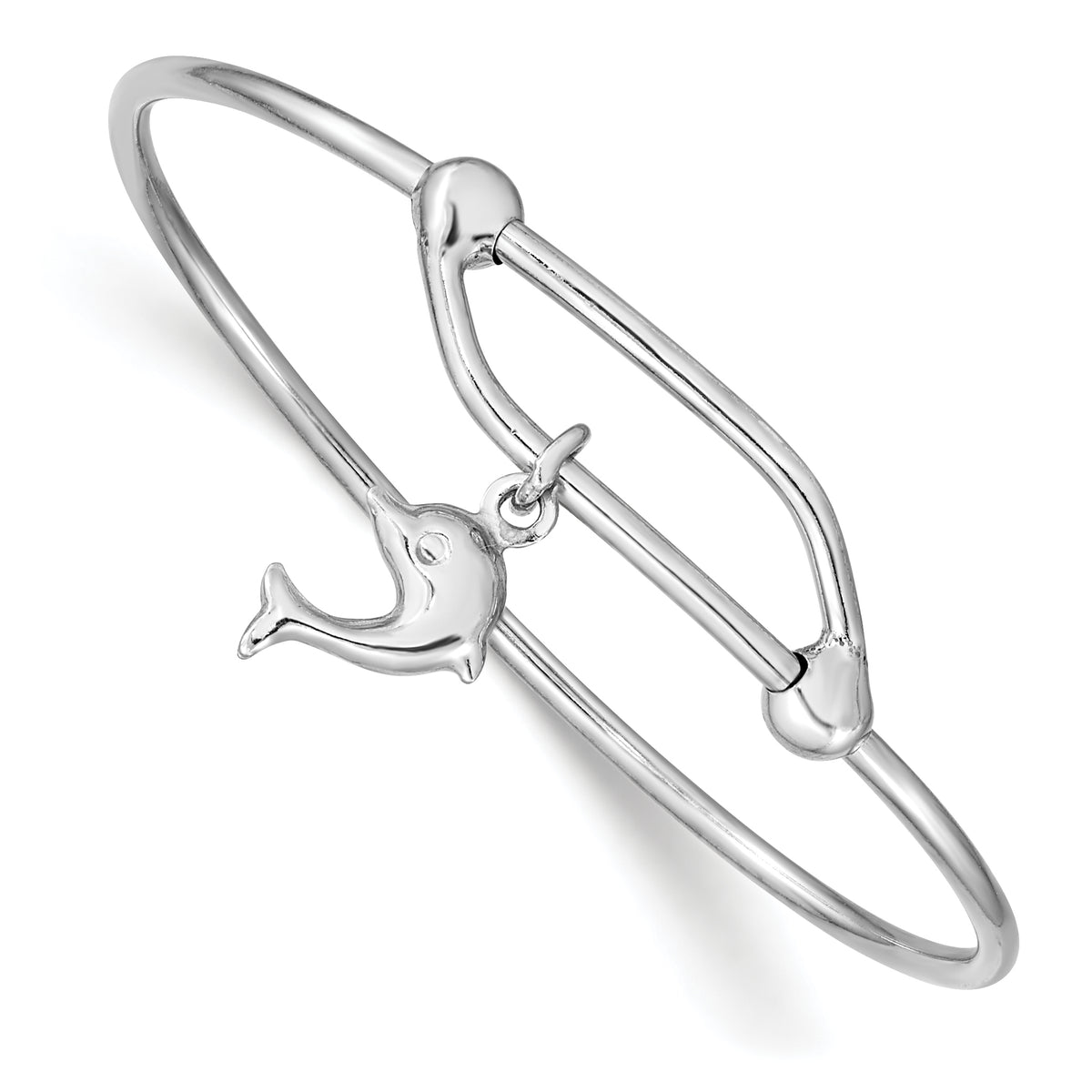 Sterling Silver Rhodium-plated Polished Dolphin Adjustable Baby Bangle