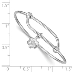 Sterling Silver Adjustable Flower Baby Bangle with Rhodium Finish