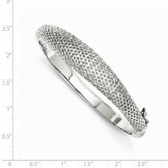 Sterling Silver Rhodium Polished Textured Hinged Bangle