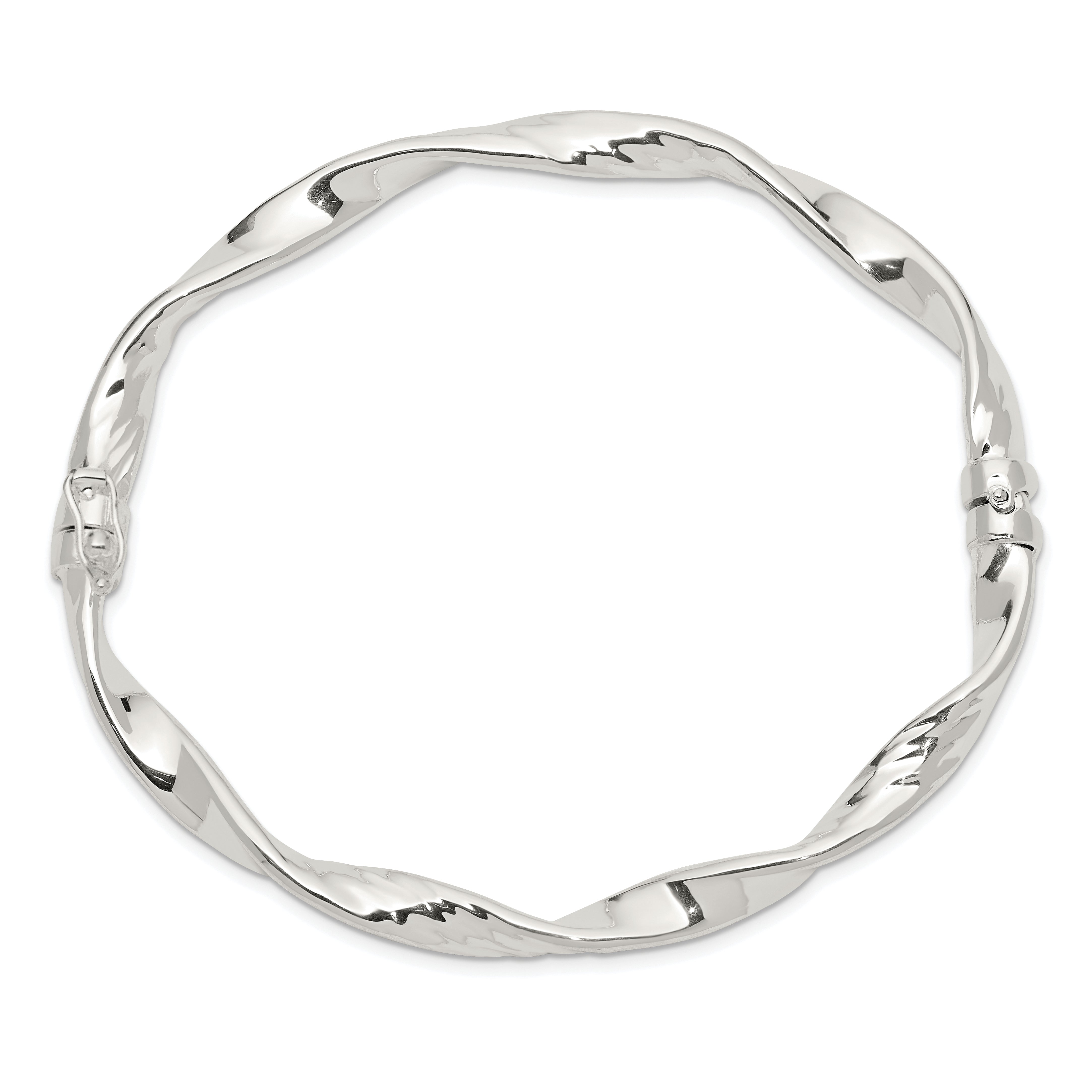 Sterling Silver Rhodium-plated 5.00mm Polished Twisted Hinged Bangle