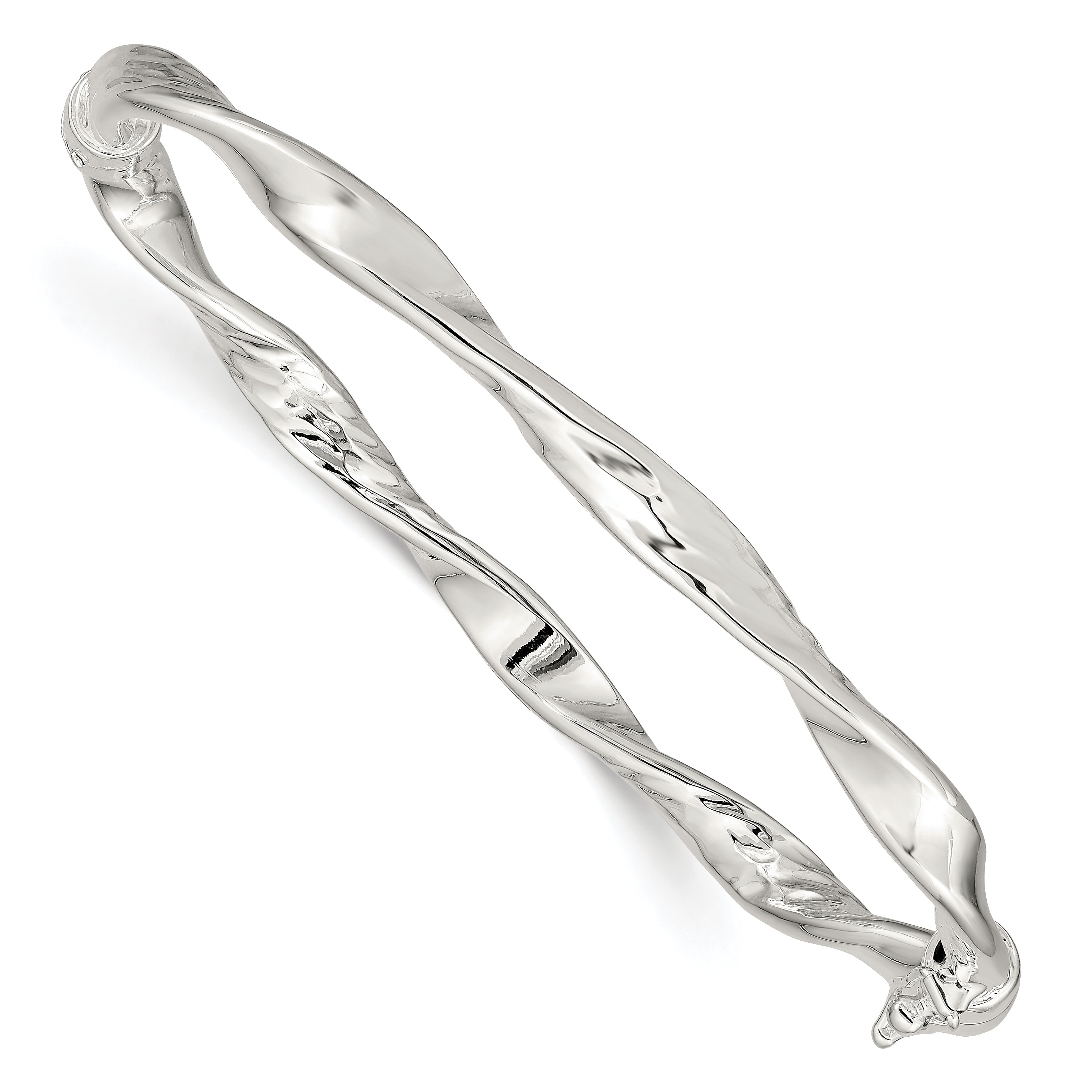 Sterling Silver Rhodium-plated 5.00mm Polished Twisted Hinged Bangle