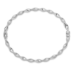 Sterling Silver Rhodium 3.75mm Brush/Polish Twist Hinged Bangle