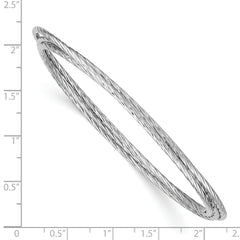 Sterling Silver 925 Polished Twisted Bangle Bracelet Elegant Rhodium Finish