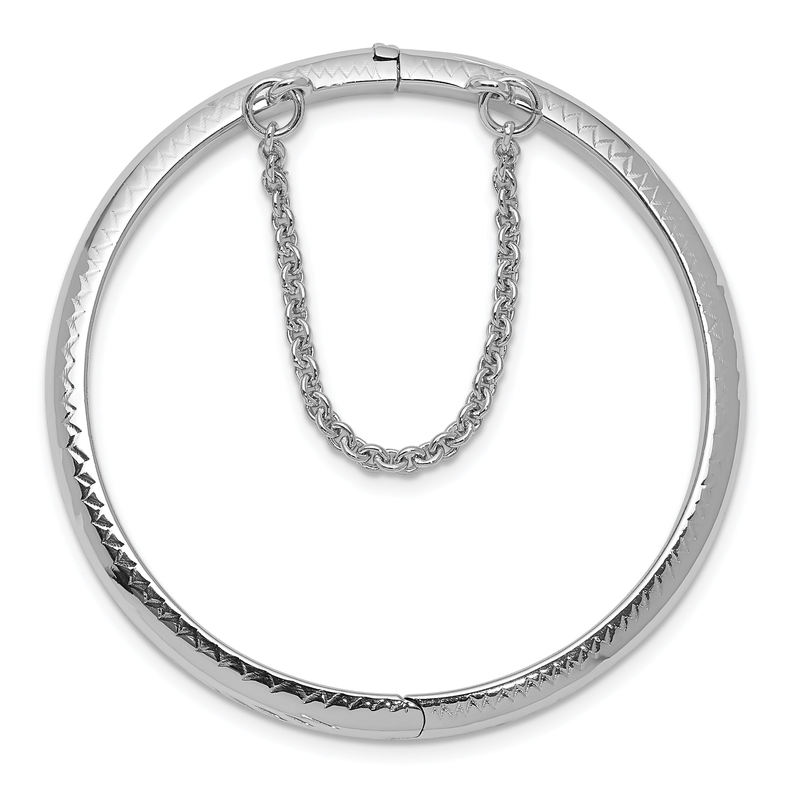 Sterling Silver Rhodium-plated Polished & Diamond-cut 4mm with Safety Clasp Hinged Children's Bangle