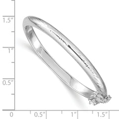 Sterling Silver Rhodium-plated Polished & Diamond-cut 4mm with Safety Clasp Hinged Children's Bangle