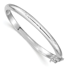 Sterling Silver Rhodium-plated Polished & Diamond-cut 4mm with Safety Clasp Hinged Children's Bangle