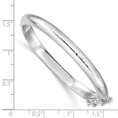 Sterling Silver Rhodium-plated Polished & Diamond-cut 5mm with Safety Clasp Hinged Children's Bangle