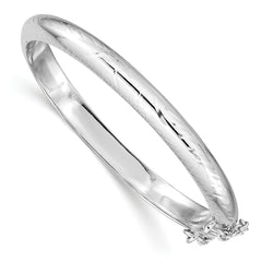 Sterling Silver Rhodium-plated Polished & Diamond-cut 5mm with Safety Clasp Hinged Children's Bangle