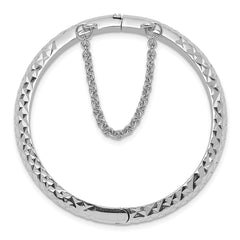 Sterling Silver Rhodium-plated Polished & Diamond-cut 5.5mm with Safety Clasp Hinged Children's Bangle