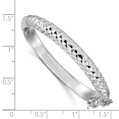 Sterling Silver Rhodium-plated Polished & Diamond-cut 5.5mm with Safety Clasp Hinged Children's Bangle