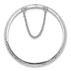 Sterling Silver Rhodium-plated Polished & Diamond-cut 5.5mm with Safety Clasp Hinged Children's Bangle