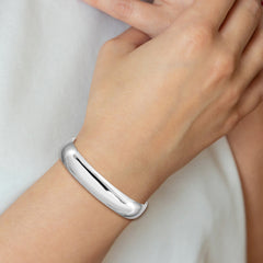 Sterling Silver Rhod-plated Polished & Domed 6mm Children's Cuff Bangle